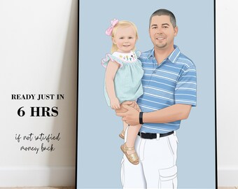 Custom Cartoon Portrait,Custom Family Illustration Drawing From Photo, Personalized Gift for Him, Custom Grandpa Gift, Gift For Dad
