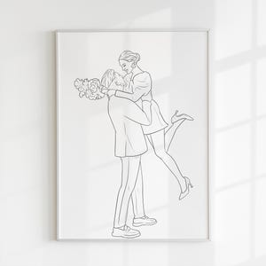 Retrato de casal com arte de linha personalizada a partir de foto | Presente de noivado minimalista | Desenho romântico personalizado para aniversário ou casamento