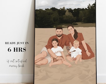 Custom Family Cartoon Portrait,Drawing Illustration From Photo Gif for Christmas, Digital print