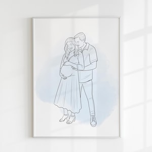 Custom Pregnancy Line Art Portrait – Personalized Maternity Couple Drawing from Photo – Mother’s Day Gift for Mom to Be – Baby Shower Gift
