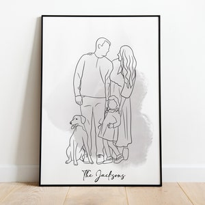 One Line Drawing , Custom Couple Portrait, Custom Family Gift, Personalized Wedding Anniversary Gift, Custom Line From Photo image 2