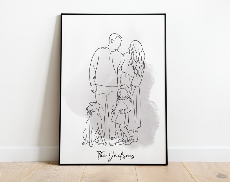 One Line Drawing , Custom Couple Portrait, Custom Family Gift, Personalized Wedding Anniversary Gift, Custom Line From Photo image 2