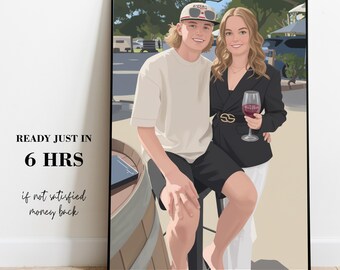 Custom Couple Portrait, Personalized Portrait from photo, Valentines Gift for Her & Him