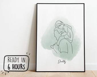 Dessin au trait personnalisé, cadeau fête des pères personnalisé, cadeau pour papa, art numérique, portrait personnalisé, portrait de famille, dessin au trait