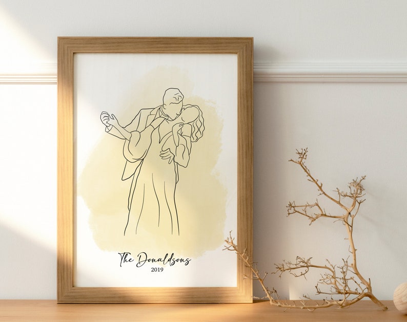 Custom Line Drawing, First Anniversary Gift, portrait from photo, gift for boyfriend, Unique Husband Gift, Lesbian Gift, Gift for Him image 3