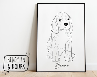 Cadeau de dessin au trait personnalisé pour animal de compagnie, un dessin au trait à partir d'une photo, portrait numérique d'animal, dessin commémoratif de chien, portrait de chien chat