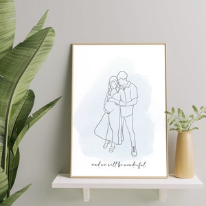One Line Drawing , Custom Couple Portrait, Custom Family Gift, Personalized Wedding Anniversary Gift, Custom Line From Photo immagine 8