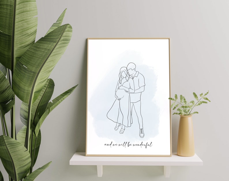 One Line Drawing , Custom Couple Portrait, Custom Family Gift, Personalized Wedding Anniversary Gift, Custom Line From Photo zdjęcie 8