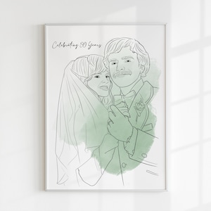 Custom Anniversary Line Art – Minimalist Wedding Portrait from Photo, Anniversary Gift, Personalized Couple Wall Art Print