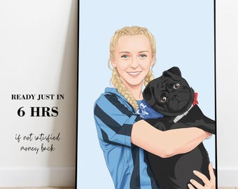 Custom Cartoon Portrait from Photo Personalized Gift for Dog Lover Gifts, Pet Owner Gift For Her & Him