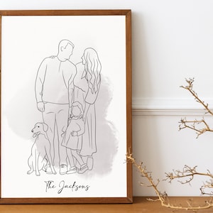 Dibujo de línea personalizado Dibujo familiar personalizado a partir de una foto, regalo de Navidad, ilustración de retrato familiar personalizado, regalo de alma gemela, regalo de pareja imagen 4