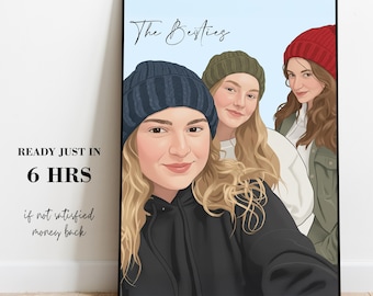 Custom Best Friend: Personalized Cartoon Illustation Portrait Gift for Sister, Birthday Gift for Her