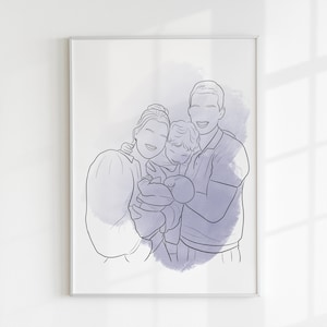 Custom Family Line Art Portrait with Baby – Personalized Faceless Drawing from Photo – Newborn Gift – Family Illustration Print