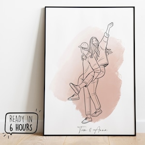 Custom Line Drawing, First Anniversary Gift, portrait from photo, gift for boyfriend, Unique Husband Gift, Lesbian Gift, Gift for Him