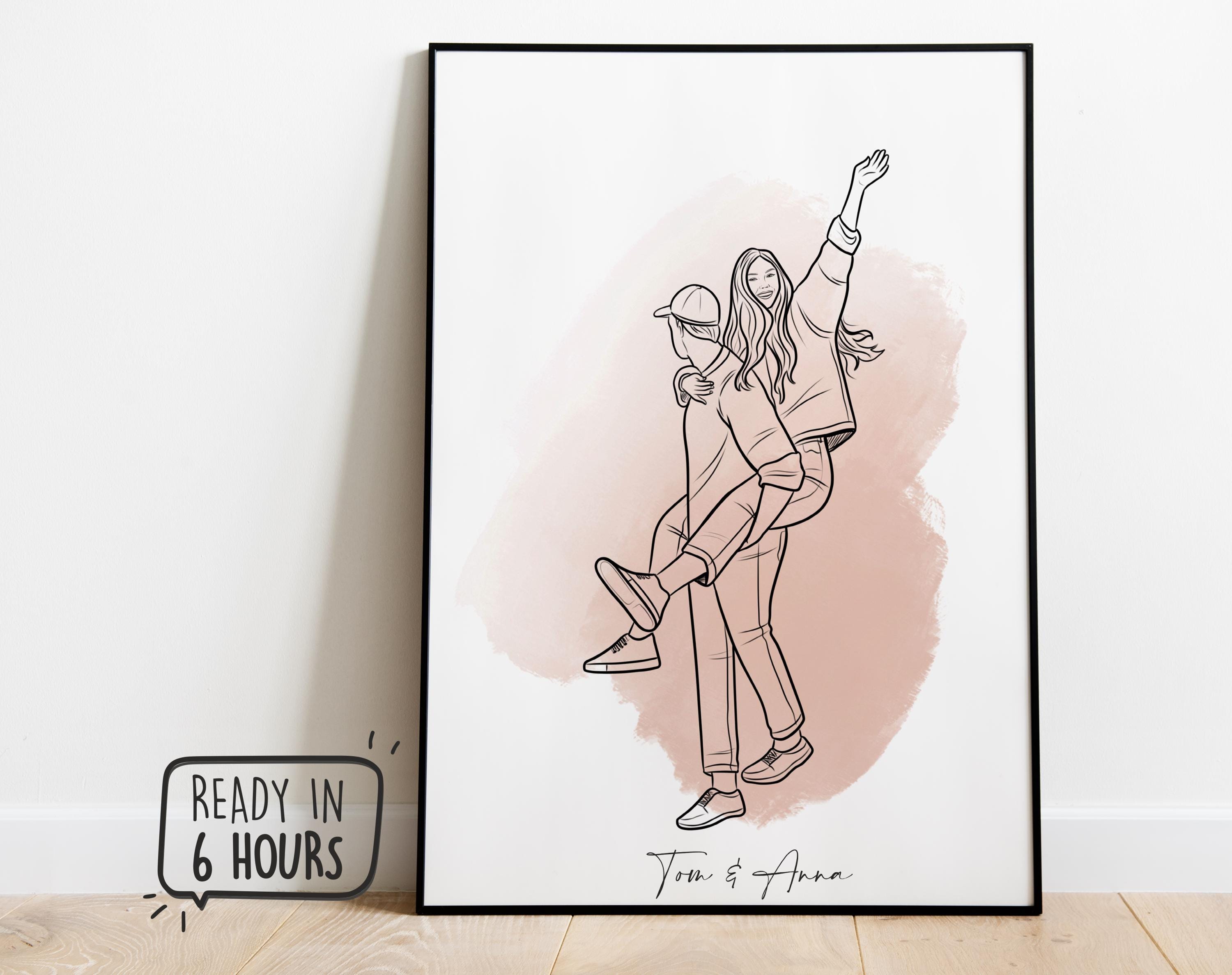 Custom Line Drawing, First Anniversary Gift, portrait from photo, gift for boyfriend, Unique Husband Gift, Lesbian Gift, Gift for Him