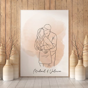 Custom Line Drawing, First Anniversary Gift, portrait from photo, gift for boyfriend, Unique Husband Gift, Lesbian Gift, Gift for Him image 7