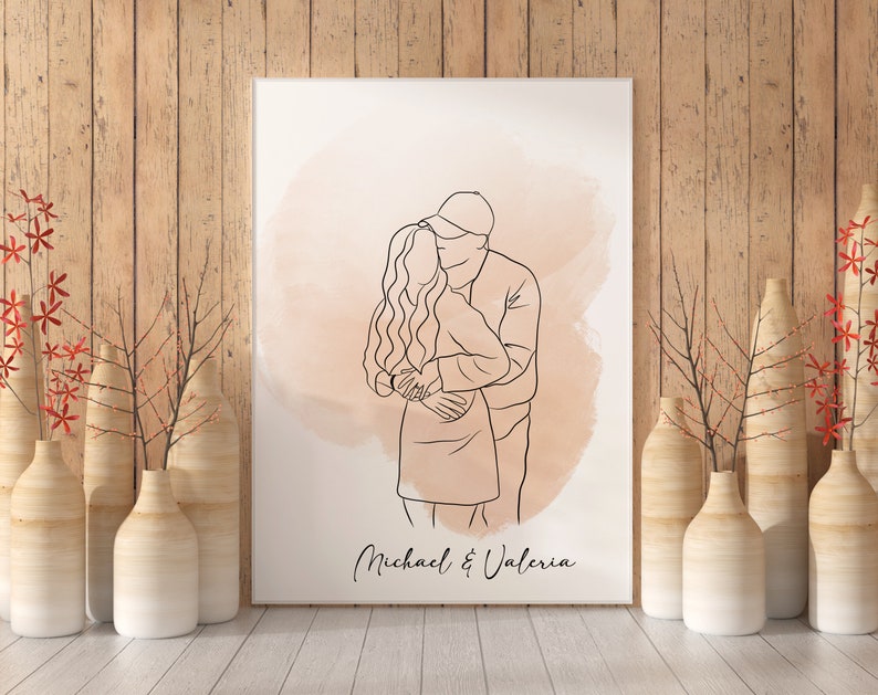 Custom Line Drawing, First Anniversary Gift, portrait from photo, gift for boyfriend, Unique Husband Gift, Lesbian Gift, Gift for Him image 7