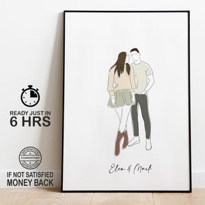 Portrait personnalisé, dessin au trait couple personnalisé, dessin à partir d'une photo, dessin au trait, cadeau petit ami, cadeau petite amie, illustration personnalisée