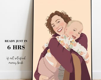 Custom Faceless Family Portrait, Personalized Cartoon Portrait From Photo, Mother's Day Gift