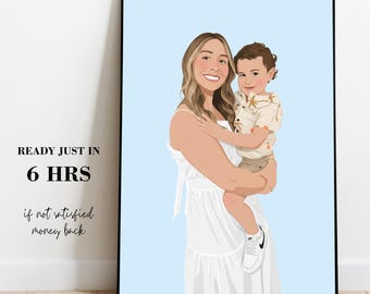 Custom Drawing from Photo, Mother's Day Gift for Her, Faceless Portrait, Personalized Illustration, Wife Gift from Husband