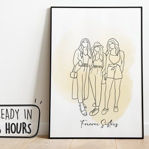 Family Portrait from Photo, Personalized Line Art, Custom Friend Line Drawing, Best Friend Gift, Christmas Gift, Minimalist Portrait