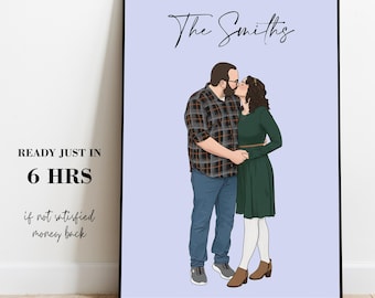 Custom Couple Portrait, Gift for Her & Him, Faceless Portrait, Engagement Drawing, Boyfriend Portrait Family Portrait,Faceless Gift
