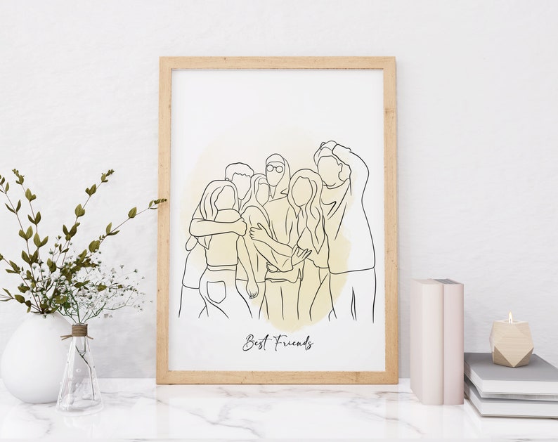 One Line Drawing , Custom Couple Portrait, Custom Family Gift, Personalized Wedding Anniversary Gift, Custom Line From Photo zdjęcie 6