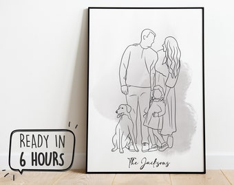 Dessin au trait, portrait de couple personnalisé, cadeau de famille personnalisé, cadeau d'anniversaire de mariage personnalisé, trait personnalisé à partir d'une photo