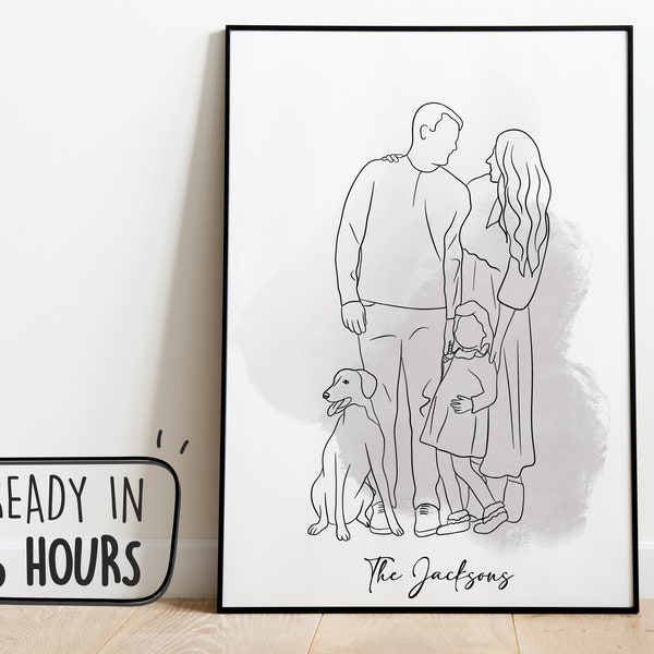 Dessin au trait, portrait de couple personnalisé, cadeau de famille personnalisé, cadeau d'anniversaire de mariage personnalisé, trait personnalisé à partir d'une photo