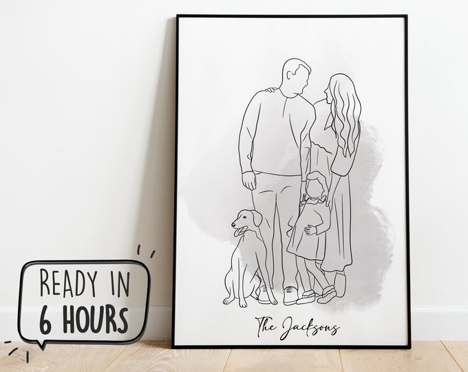 One Line Drawing , Custom Couple Portrait, Custom Family Gift, Personalized Wedding Anniversary Gift, Custom Line From Photo
