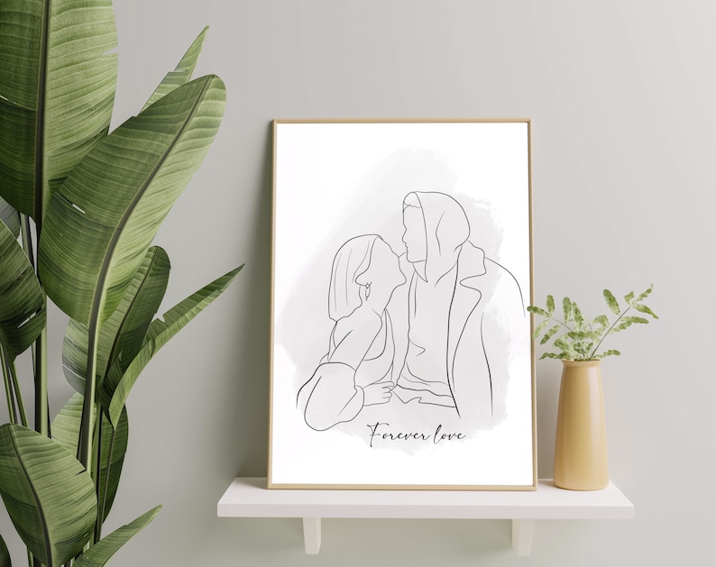 Custom Line Drawing, First Anniversary Gift, portrait from photo, gift for boyfriend, Unique Husband Gift, Lesbian Gift, Gift for Him image 8