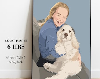 Custom Pet Owner Cartoon Portrait from Photo Personalized Dog Lover Gifts for Her & Him