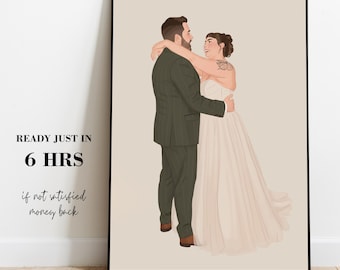 Custom Couple Portrait: Personalized Wedding Portrait Gift for Boyfriend, Engagement Illustration Gift for Girlfriend