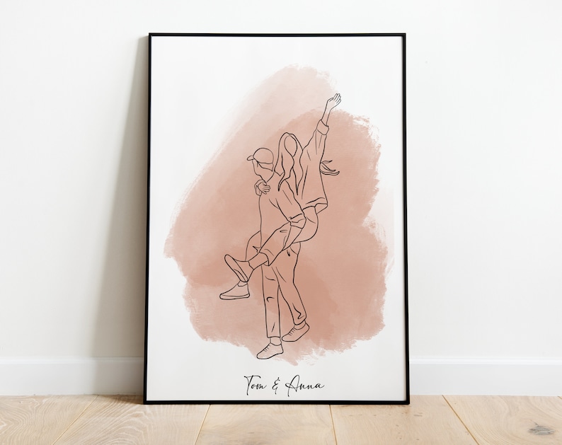 Custom Line Drawing, First Anniversary Gift, portrait from photo, gift for boyfriend, Unique Husband Gift, Lesbian Gift, Gift for Him image 2