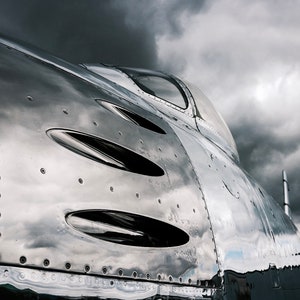 F86 Saber Fighter Jet Dramatic Sky with Chrome Polished Metal Reflection