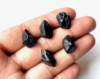 5 Pcs Raw Black Spinel Chunks: Natural Rough Crystals (12-16MM)
