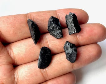 5 Pcs Raw Black Spinel Crystals: Natural Gemstone Roughs, (14-16 MM)