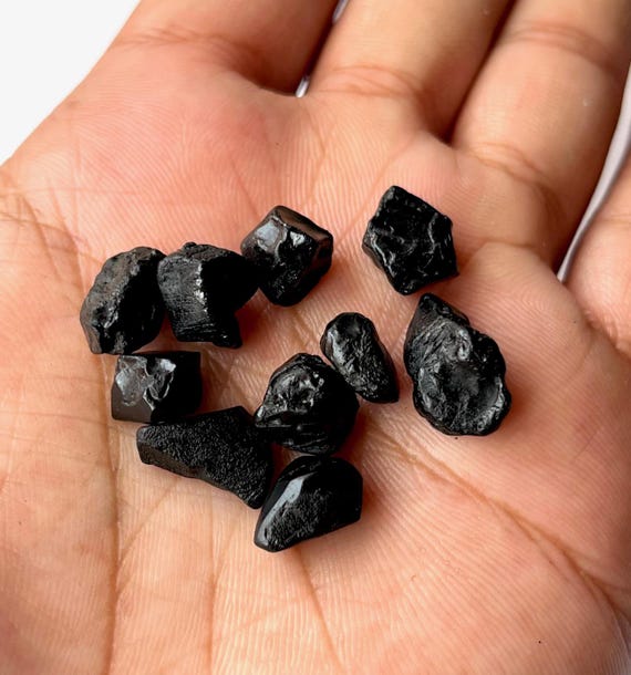 10 Pcs Raw Black Spinel Crystals: Natural Rough Gemstone Chunks