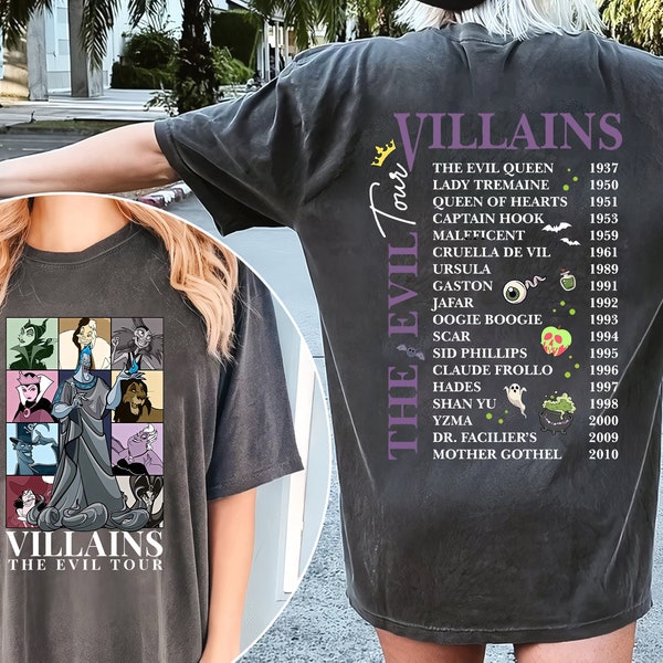 Two-sided Vintage Disney Villains Evil Tour Shirt, Retro Disney Villains Characters Concert Music Shirt, Disney Evil Friends 2023 Matching