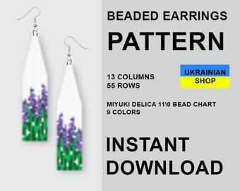 Patrón PDF para pendientes de flores con cuentas, pendientes Miyuki Delica Fringe (descarga digital)
