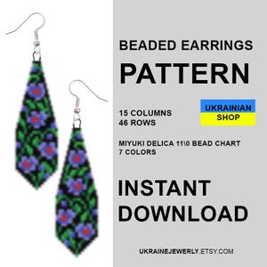 Botanical Floral Beaded Earring Pattern, Delicate Purple Flowers Brick Stitch Chart, Modern Jewelry Design, Instant Download PDF