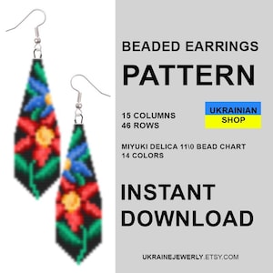 Patrón de pendientes con puntada de ladrillo, diseño de flor Miyuki Delica (patrón en PDF)