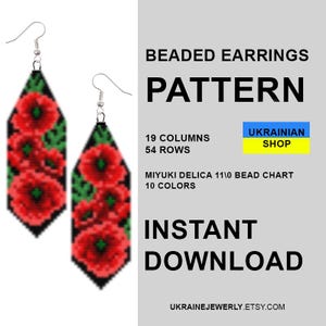Poppy Fringe Earrings Pattern: Brick Stitch Seed Bead Design (PDF Pattern), poppies flowers