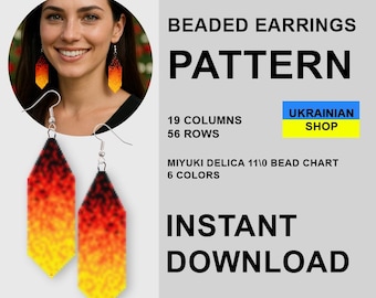 Flame Fringe Earrings Pattern: Miyuki Seed Bead, Brick Stitch (PDF Pattern)