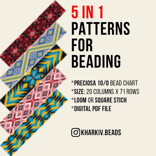 Ukrainian Pack - 5 patterns in 1 | loom pattern | loom bracelet | seed bead pattern | loom beaded pattern | loom bracelet pattern | pdf