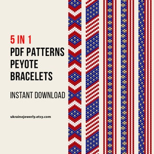 USA Flag peyote bead PDF pattern for bracelet | American Flag pattern | july of 4th | US Day | United States style | Skinny Bracelet Pattern