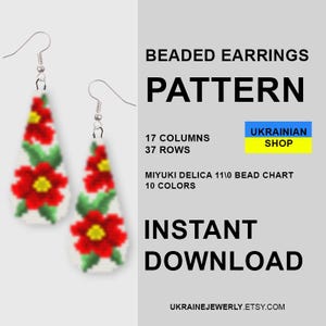 Flower Bead Earrings Pattern – Brick Stitch Miyuki Delica (PDF Pattern)