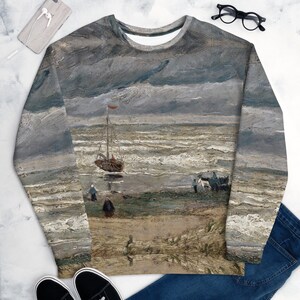 Vincent van Gogh's Beach at Scheveningenr Sweatshirt ,Unisex All Over Print Aesthetic Sweatshirt ,Classic Art Sweatshirt