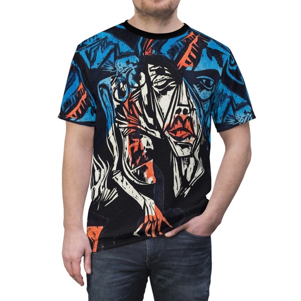 Tribulations of Love by Ernst Ludwig Kirchner Unisex Cut & Sew T-shirt ,All Over Print Aesthetic Fine Art T-shirt