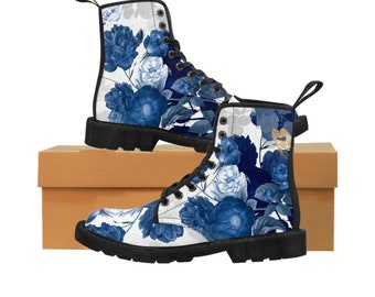 Blue Floral Women's Canvas Boots